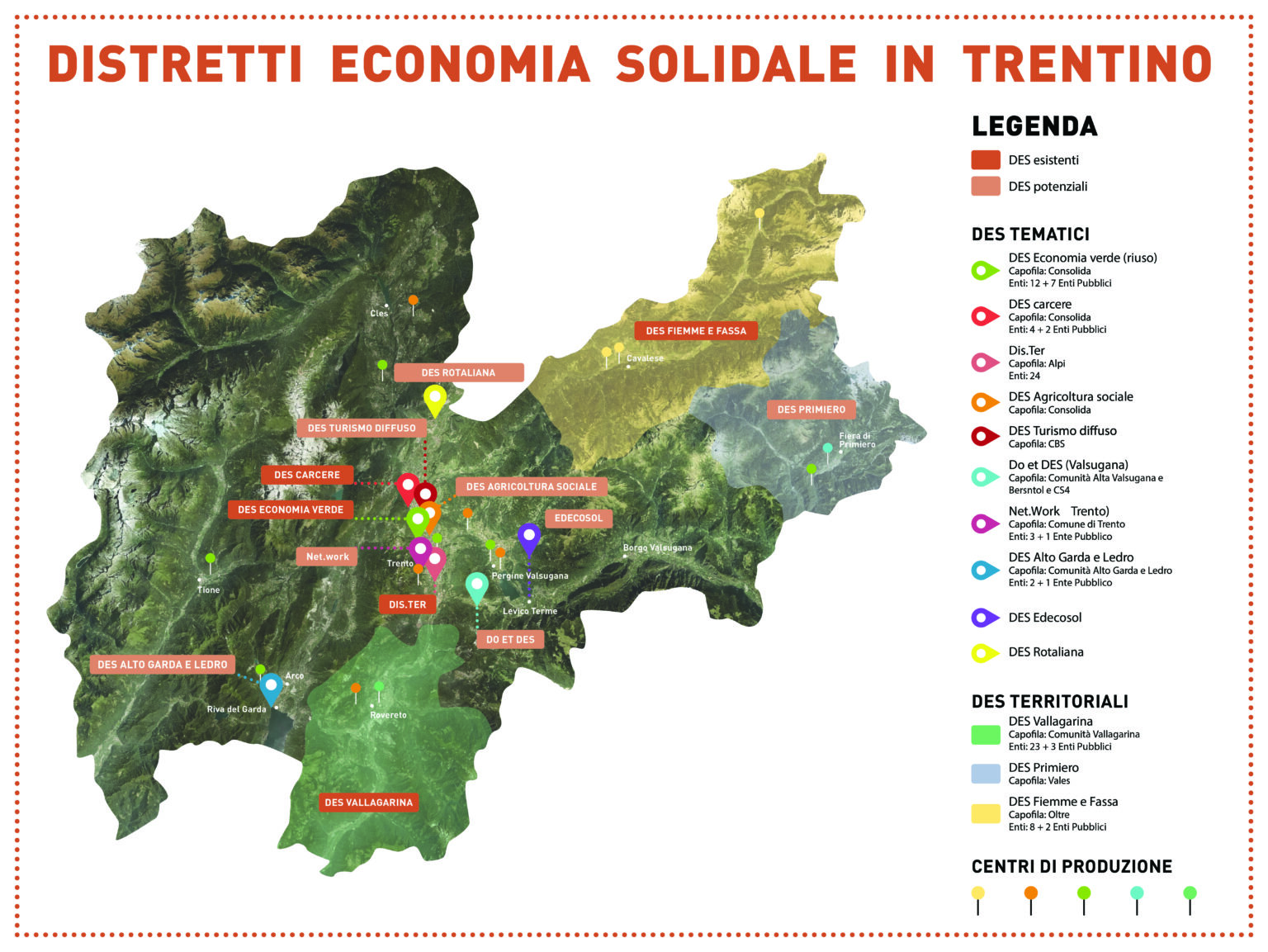 mappa dei distretti dell'economia solidale trentina